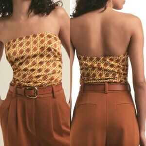 NWT Favorite Daughter The Colette Ruched Strapless Top SADDLE WEAVE